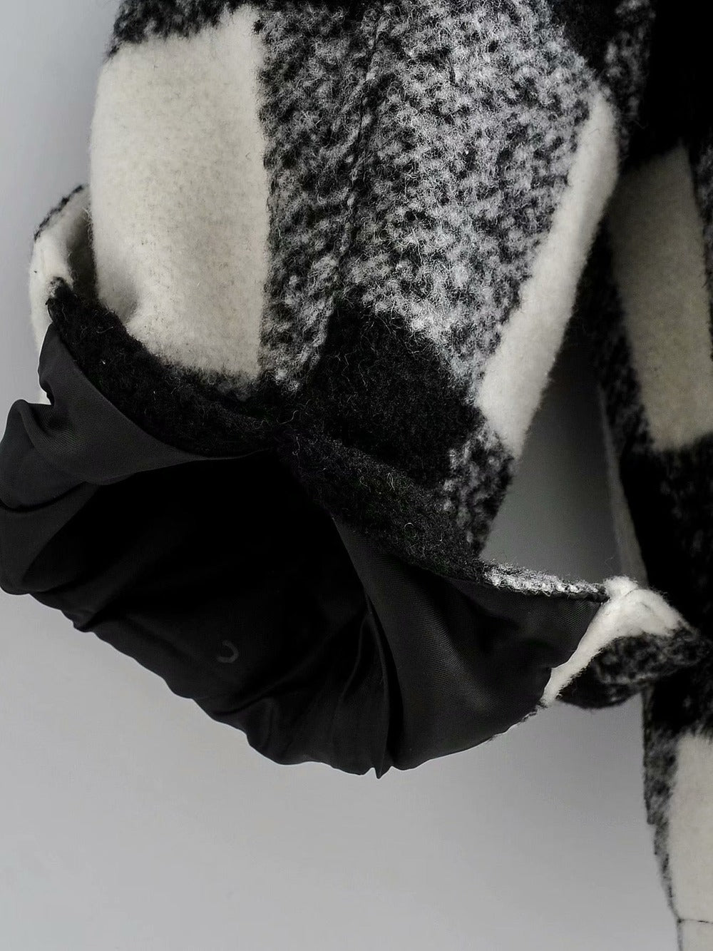 Black And White Grid Single-breasted Shirt Style Cardigan Coat