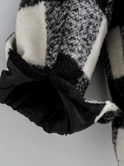Black And White Grid Single-breasted Shirt Style Cardigan Coat