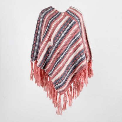 Tassel Fringed Pullover Diagonal Stripes Sweater Cloak Shawl Cape