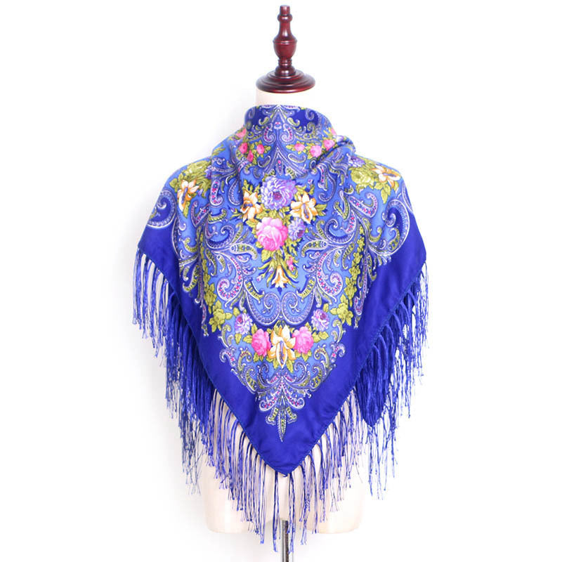 Ethnic Retro Flower Square Scarf Shawl Fringed Scarves for Women Ladies Girls