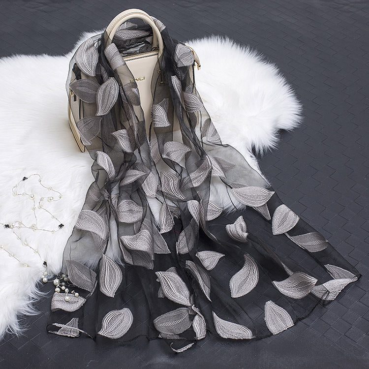Lotus Floral Silk Scarf for Women