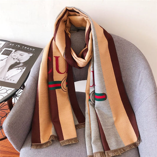 Striped Letter CC Casual Scarf for Women Winter Scarves Women