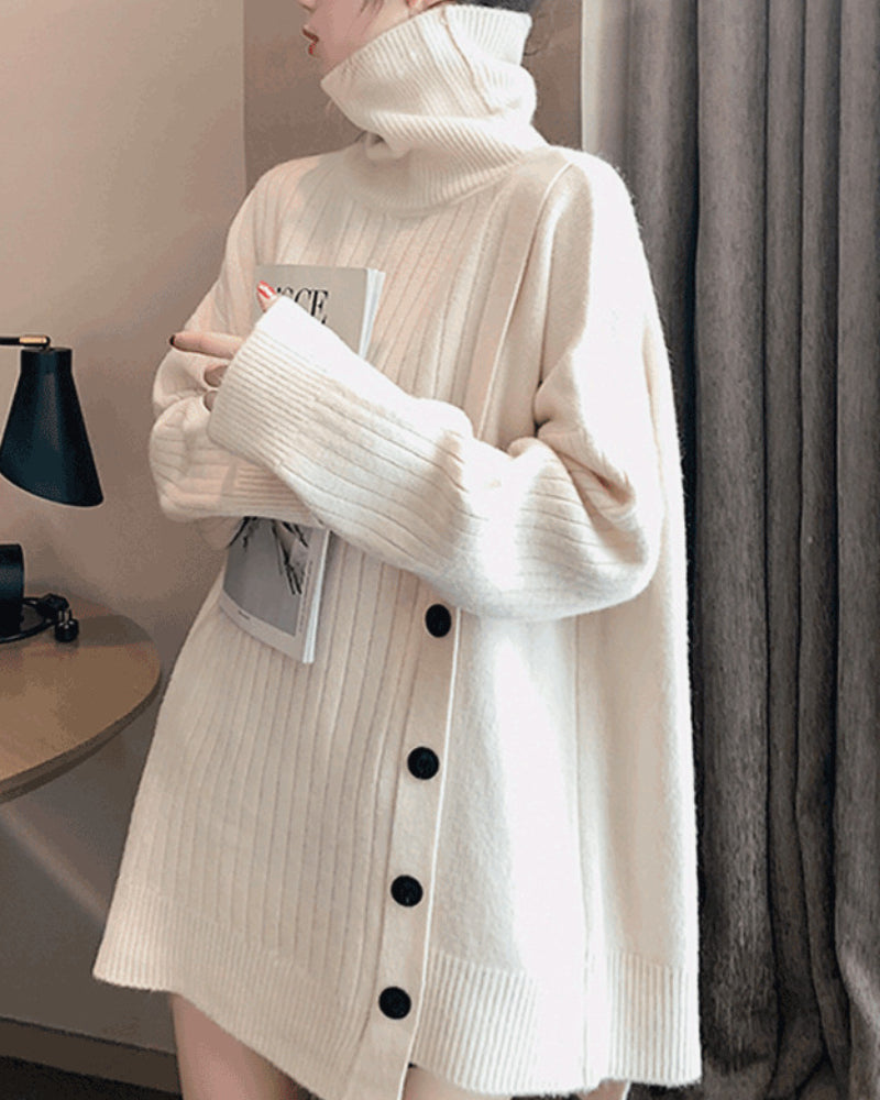 Knit High-collared Round Neck Long Sleeve Sweaters