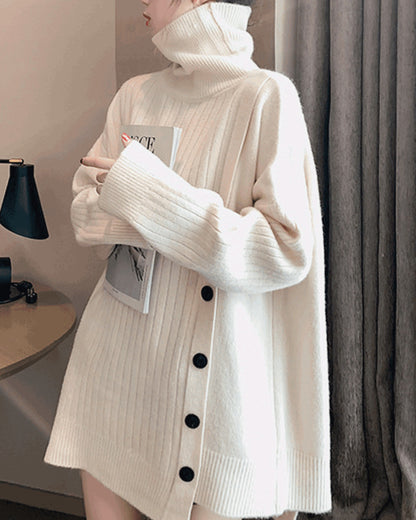 Knit High-collared Round Neck Long Sleeve Sweaters
