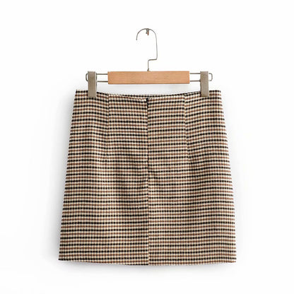 Single-breasted Houndstooth Coat Blazer Skirt Two-piece Suit