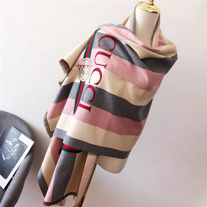 Striped Letter CC Casual Scarf for Women Winter Scarves Women