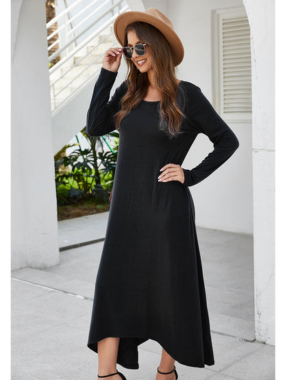 Round Collar Neck Long Sleeve Loose Maxi Dress