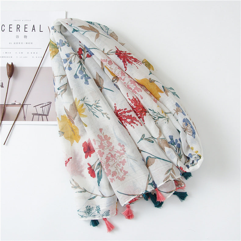 Tassel Fringe Cotton Printed Scarf Shawl for Women Ladies Girls
