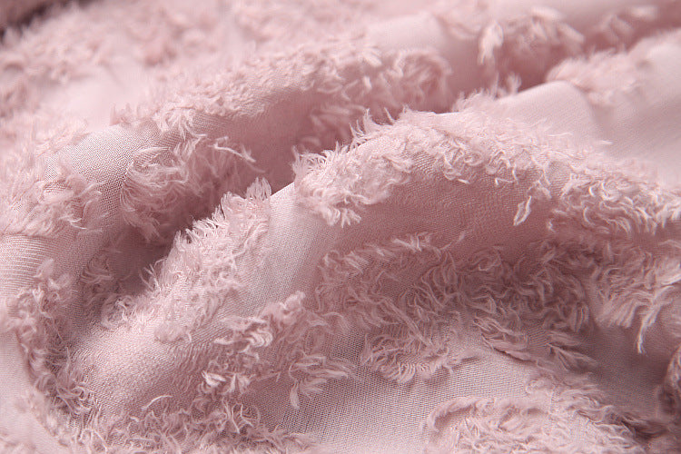 Pink Flocked Fungus Shape Collar Bow Chiffon Top & Diamond Plaid Skirt Dress Suit wt8181932285
