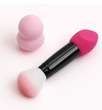 Dual End Makeup Brushes Makeup Sponge Set Foundation Powder Buffer Contour Metal Cosmetic Tools