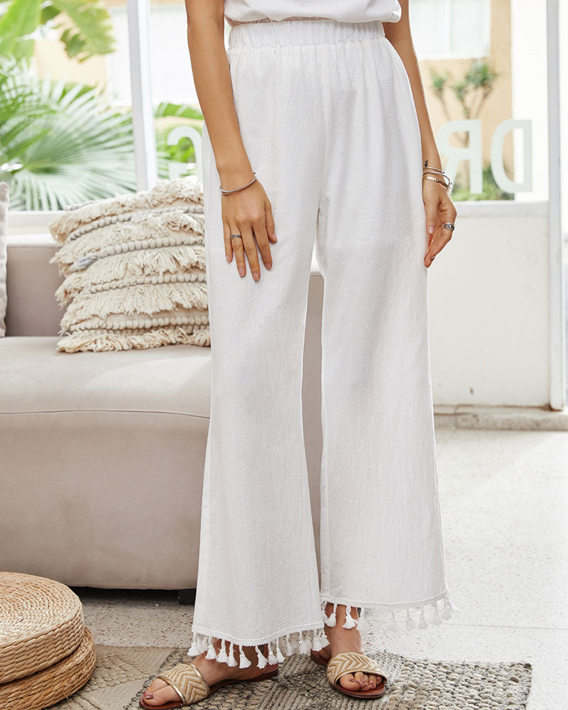 High-waisted Fringed Wide-leg Pants