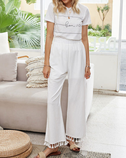 High-waisted Fringed Wide-leg Pants