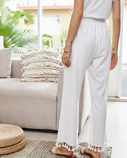 High-waisted Fringed Wide-leg Pants