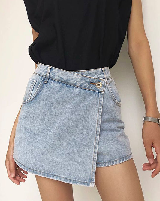 One Button High Waist Denim Shorts Hot Pants