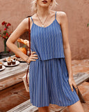 Striped Suspenders Jumpsuit Casual Shorts Rompers