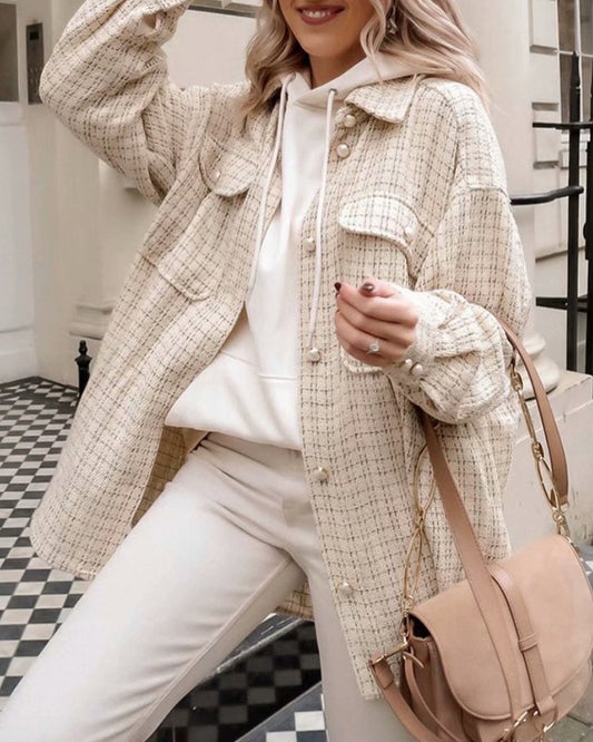Plaid Style Shirt Jacket Lapel Single-breasted Cardigans Coat