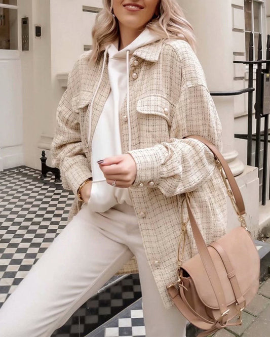 Plaid Style Shirt Jacket Lapel Single-breasted Cardigans Coat
