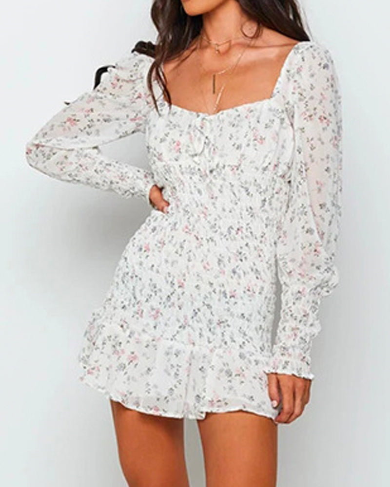 Backless Ruffle Frilly Lace-up Chiffon Mini Floral Dress