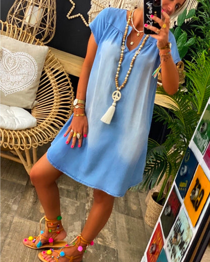 Oversized Loose Casual Short Sleeve Denim Plus Size Mini Dress