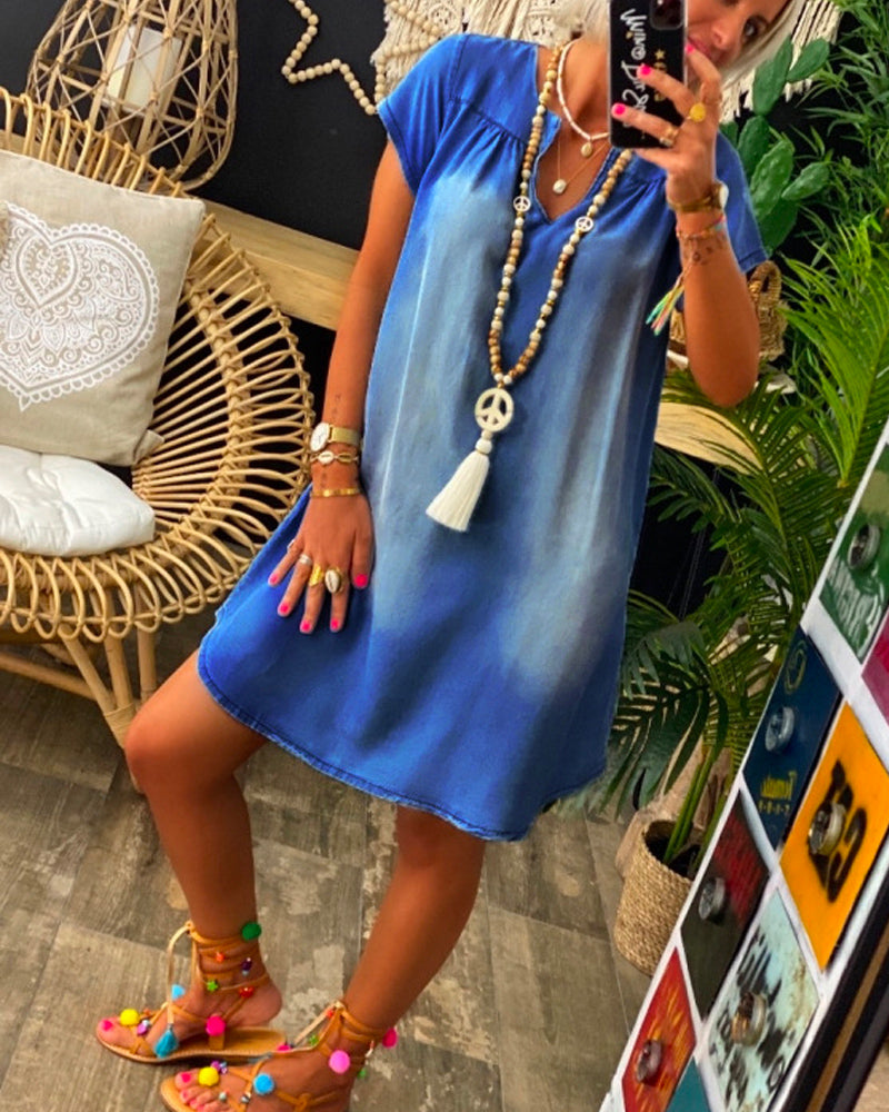 Oversized Loose Casual Short Sleeve Denim Plus Size Mini Dress
