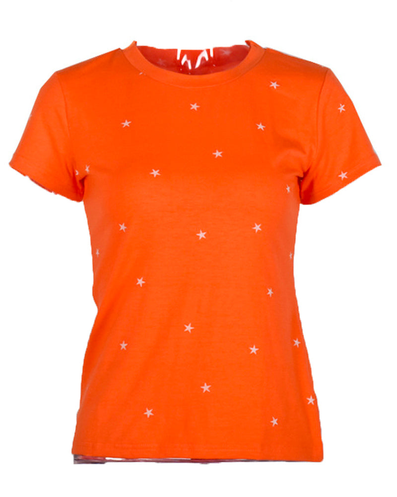 Orange Pentagram Round Neck Short Sleeve Tops