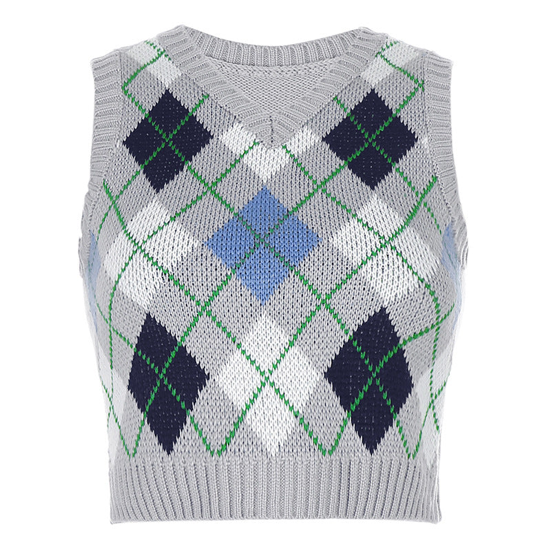 Sleeveless Lattice Knitting Short Vest Sweater