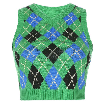 Sleeveless Lattice Knitting Short Vest Sweater