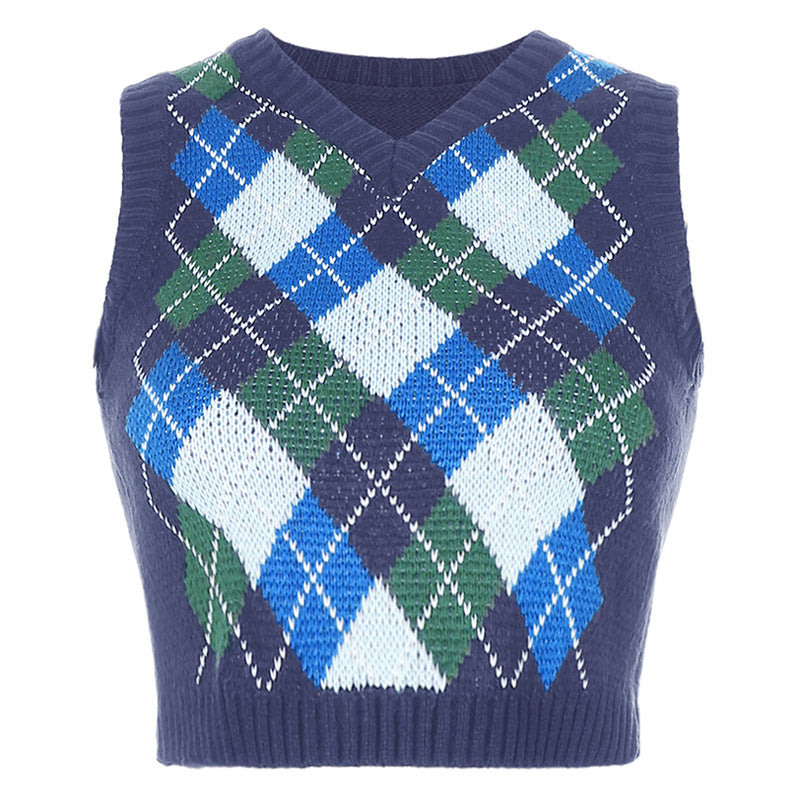 Sleeveless Lattice Knitting Short Vest Sweater
