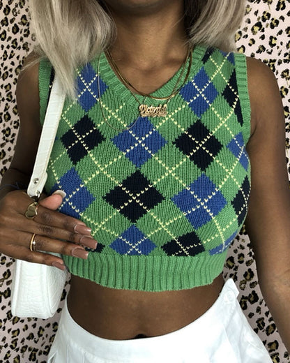 Sleeveless Lattice Knitting Short Vest Sweater