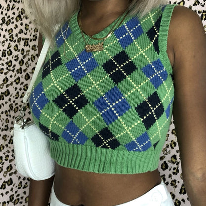 Sleeveless Lattice Knitting Short Vest Sweater