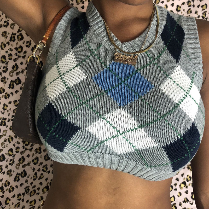 Sleeveless Lattice Knitting Short Vest Sweater