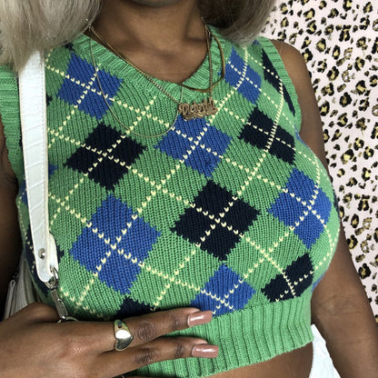 Sleeveless Lattice Knitting Short Vest Sweater