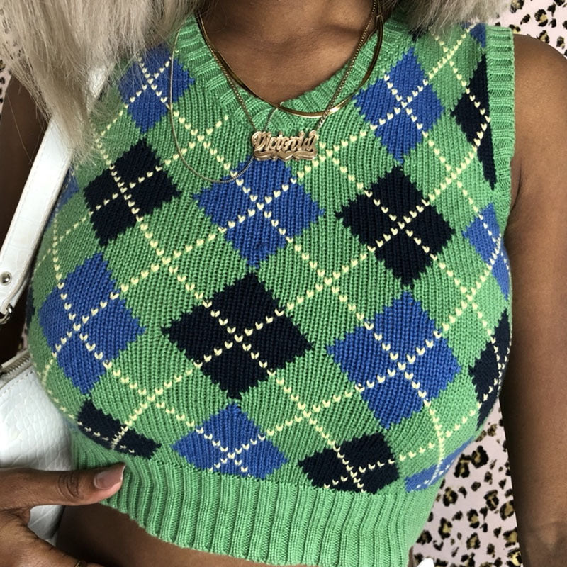 Sleeveless Lattice Knitting Short Vest Sweater